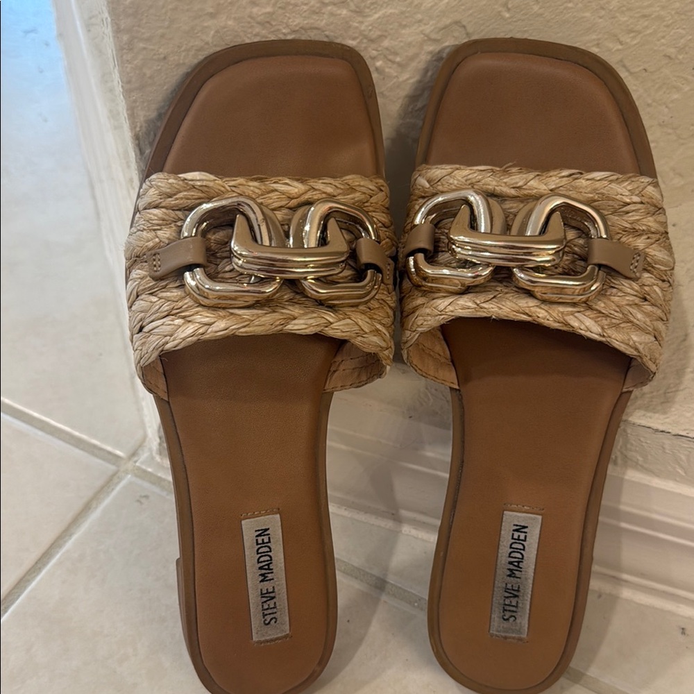 Steve Madden Tan Braided Chain Slide Sandals